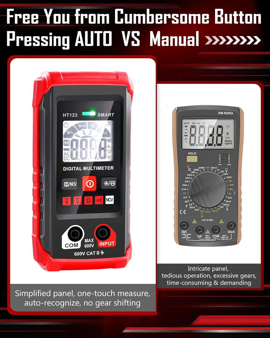 Auto Range Digital Multimeter with DC AC Voltmeter and Ohm Volt Amp Meter, 4000 Counts Auto Voltmeter with Non-Contact Voltage Function, Resistance, Continuity, Current, Resistance, Outlet Tester