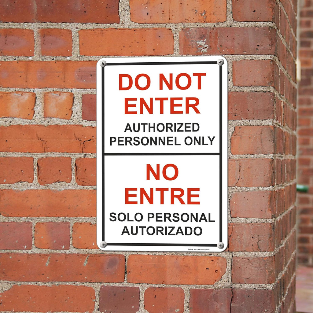 Brimar - 12" x 18" - Bilingual Do Not Enter Authorized Personnel Only Sign - .063″ White Rust-Free Aluminum - Enhanced Security - Easy Installation