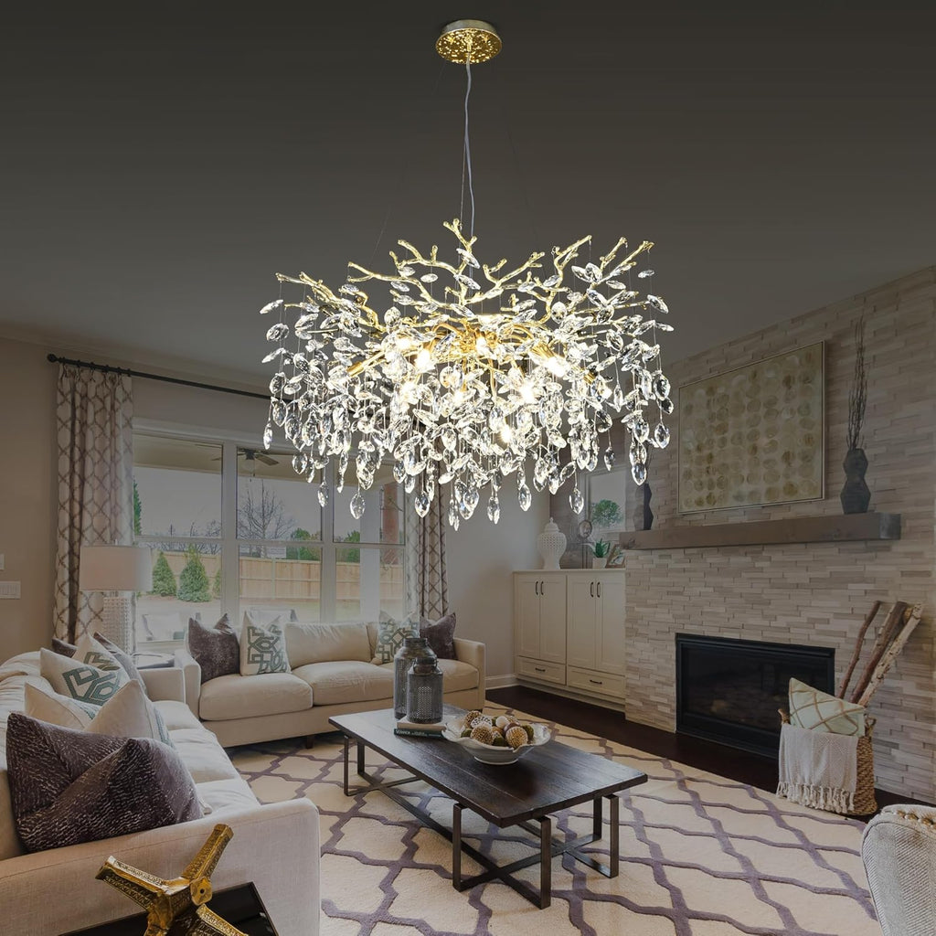 Modern Crystal Chandelier for Dining Room 12-Light Gold Rectangle Raindrop Chandelier Contemporary Rectangular Pendant Light Fixture for Kitchen Island Bar