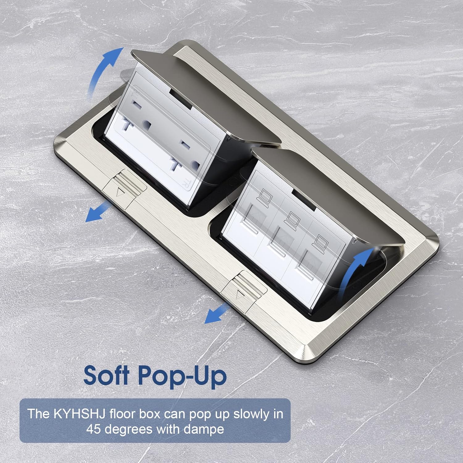KYHSHJ Dual Pop-Up Floor Electrical Outlet Box Kit，20 Amp Stainless Steel TR Tamper-Resistant Duplex Receptacle Outlet，3-Port RJ45 Datacom Receptacle，ETL Listed,Stainless Steel Color