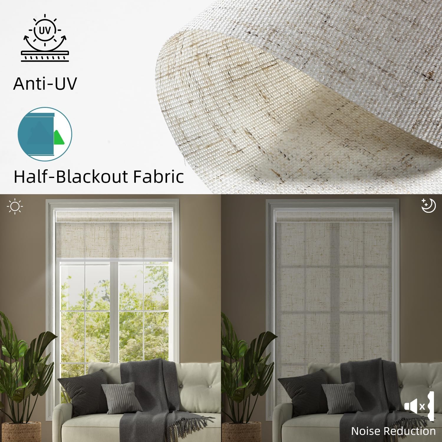 SmartWings Motorized Light Filtering Shades, 70% Blackout, Custom Size, Rechargeable Battery, Works with Matter/Apple HomeKit, Alexa, Thread/Zigbee, Remote Optional, 70% Linen Sand