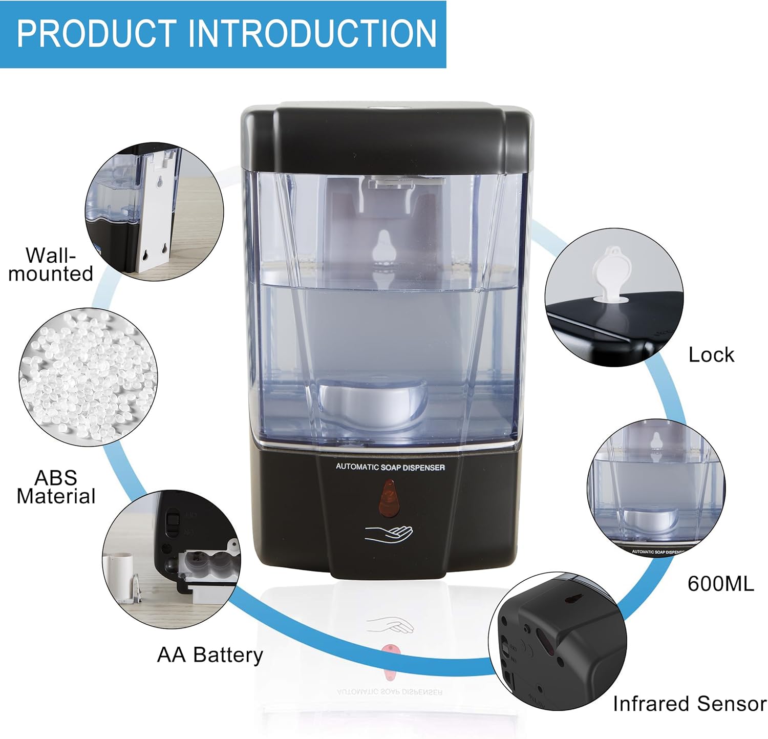 Automatic Sensor Soap Dispenser Wall Mount Black, Touchless Induction Hand Sanitizer Dispenser for Bathroom with Gel or Liquid, 20 Oz