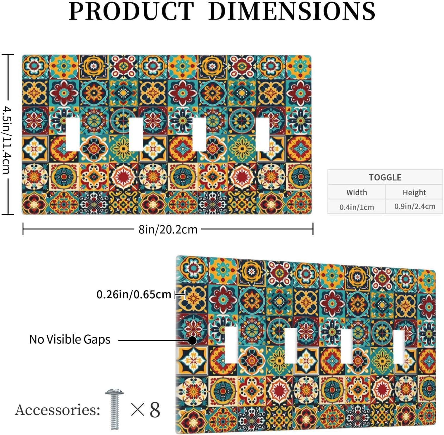 Light Switch Covers Mexican Talavera Colorful Mosaic Tiles Quad Toggle Electrical Faceplate 4 Gang Wall Plate Decorative Switch Plates For Bathroom Kitchen Decor