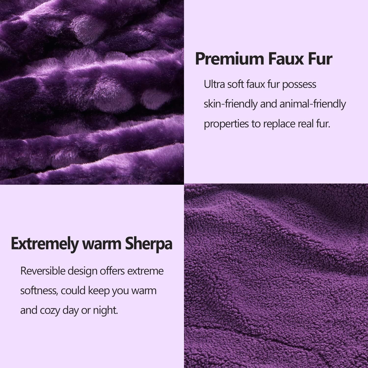 NEWCOSPLAY Super Soft Faux Fur Blanket Twin Size Dark Purple Sherpa Fuzzy Plush Warm Blanket for Sofa Bed (Dark Purple, Twin(60"x80"))