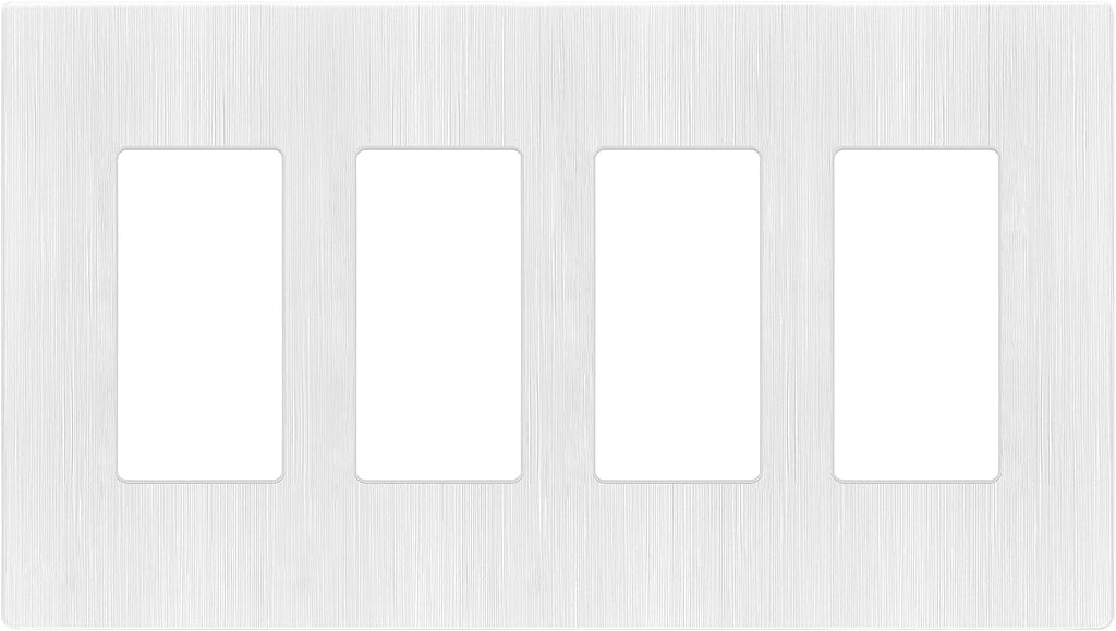 LIDER Brushed Finish Decorator Switch Cover, Screwless Wall Plate, Mid-Size 4-Gang 4.88" x 8.58", Unbreakable Polycarbonate Thermoplastic, UL Listed, LSWP-34M-BW, Brushed White