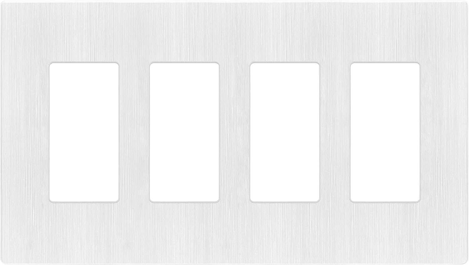LIDER Brushed Finish Decorator Switch Cover, Screwless Wall Plate, Mid-Size 4-Gang 4.88" x 8.58", Unbreakable Polycarbonate Thermoplastic, UL Listed, LSWP-34M-BW, Brushed White