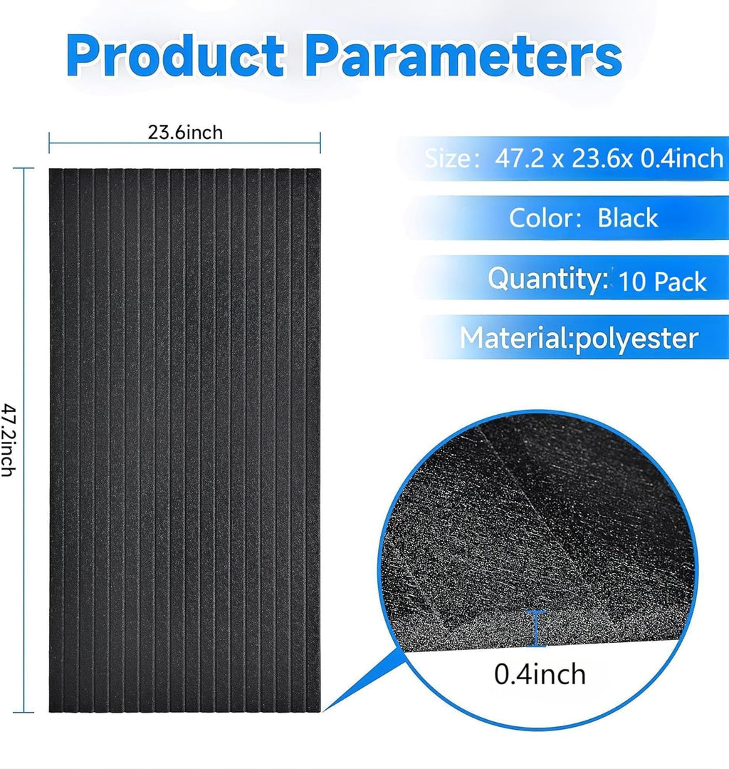 10 Pack Large Acoustic Wall Panels 47.2 x 23.6 x 0.4 Inch Sound Proof Sound Absorbing Polyester Fiber Panels Self-Adhesive Decorative Acoustic Panels for Home Studio, Office, Recording