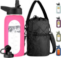 CIVAGO 32 oz Glass Water Bottle with Straw and Insulated Bottle Holder Sling, Motivational Water jug with Time Marker and Silicone Sleeve, Water Flask with 2 Lids for Walking and Gym Camelia