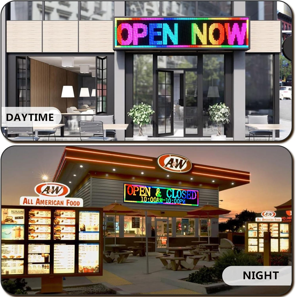 P10 Outdoor RGB Full Color WiFi Programmable Bright LED Scrolling Message Display Board 65”x14” Led Sign, Led Digital Sign Board, Perfect Solution for Store Advertising
