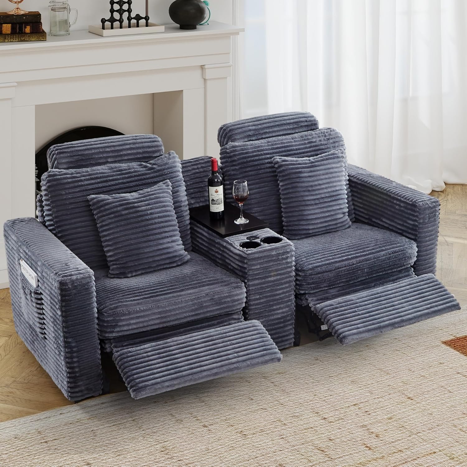 LEVNARY Modular Power Recliner Chair, Faux Rabbit Fur Upholstered Single Seat with Electric Lift Function, Compatible with Modular Sofa System (Gray)