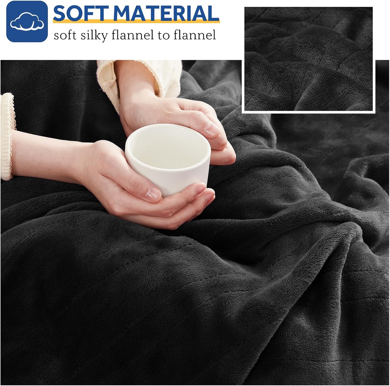Sealy Heated Blanket Throw, Flannel Electric Blanket with 6 Heating Settings & 2-10 Hours Auto Shut Off, Fast Heating & ETL Certification, 50x60 Inch, Dark Grey
