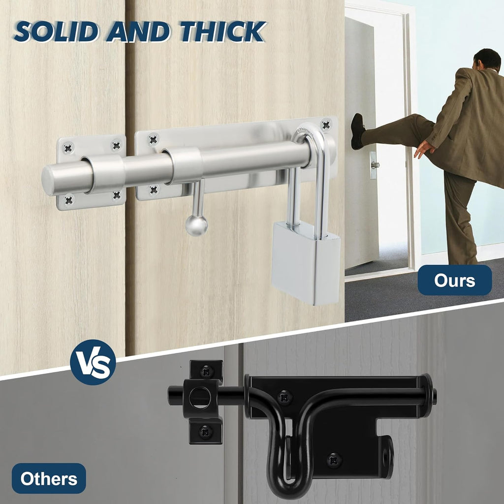 Alise 8 inch Barrel Bolt Latch,Slide Bolt Latch,Heavy Duty Solid SUS304 Stainless Steel Slide Lock for Wooden Fence,Barn Door,Interior or Outdoor Door Brushed Nickel MS9000-LS