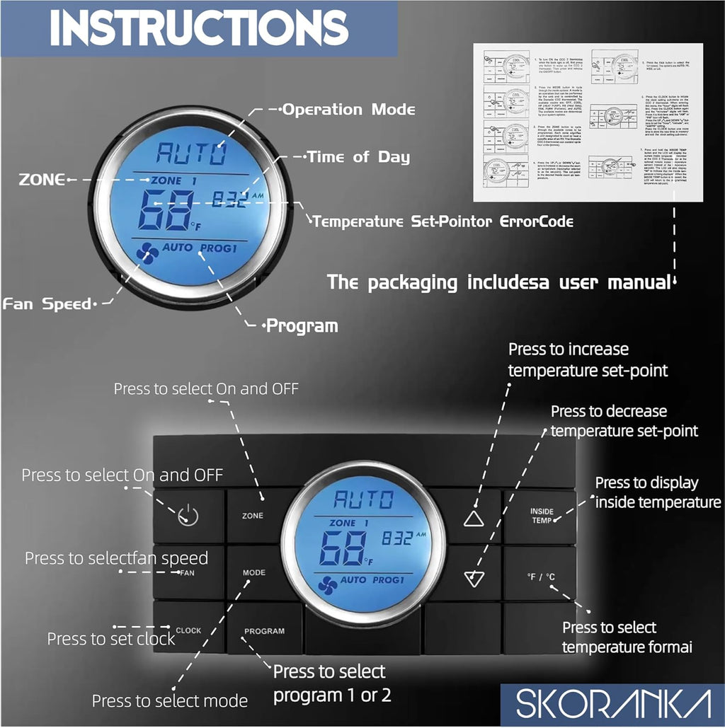 Upgrade2025 3314082.000 Thermostat Multi-Zone Comfort Control Center 2 10-Button Replacement for Dometic CCC2 - Fit for Air Conditoner Series 579,595,600,6308,520,6218xx.3 Years Warranty