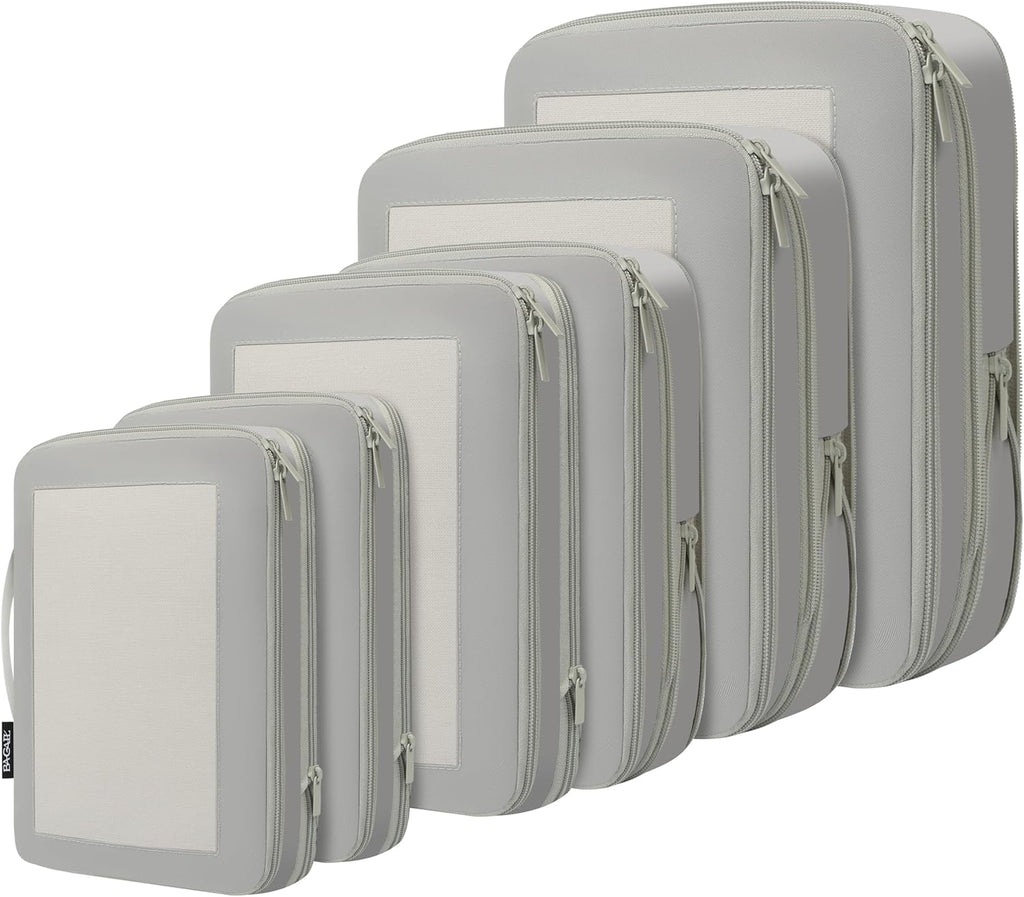 BAGAIL 4 Set/6 Set/8 Set Compression Packing Cubes Travel Accessories Expandable Packing Organizers (Square Mesh, 06-Grey)