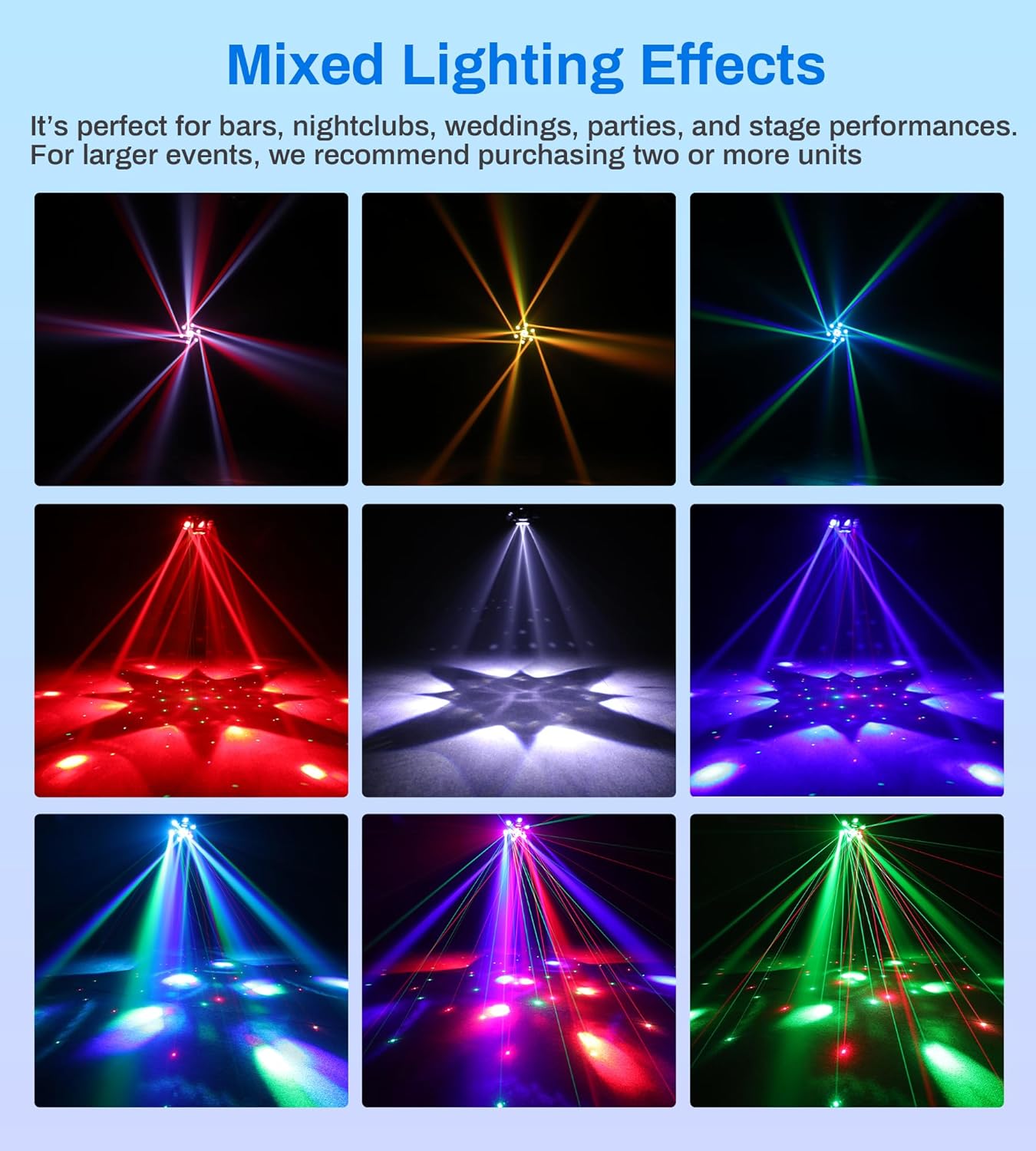 Moving Head DJ Lights, 150W Quality Metal Construction 6 Arms Disco Stage Light with RGBW 4-in-1 LED, DMX-512 & Sound Activation & Remote Control, Laser Party Lights for Bar, Wedding, Club Live House