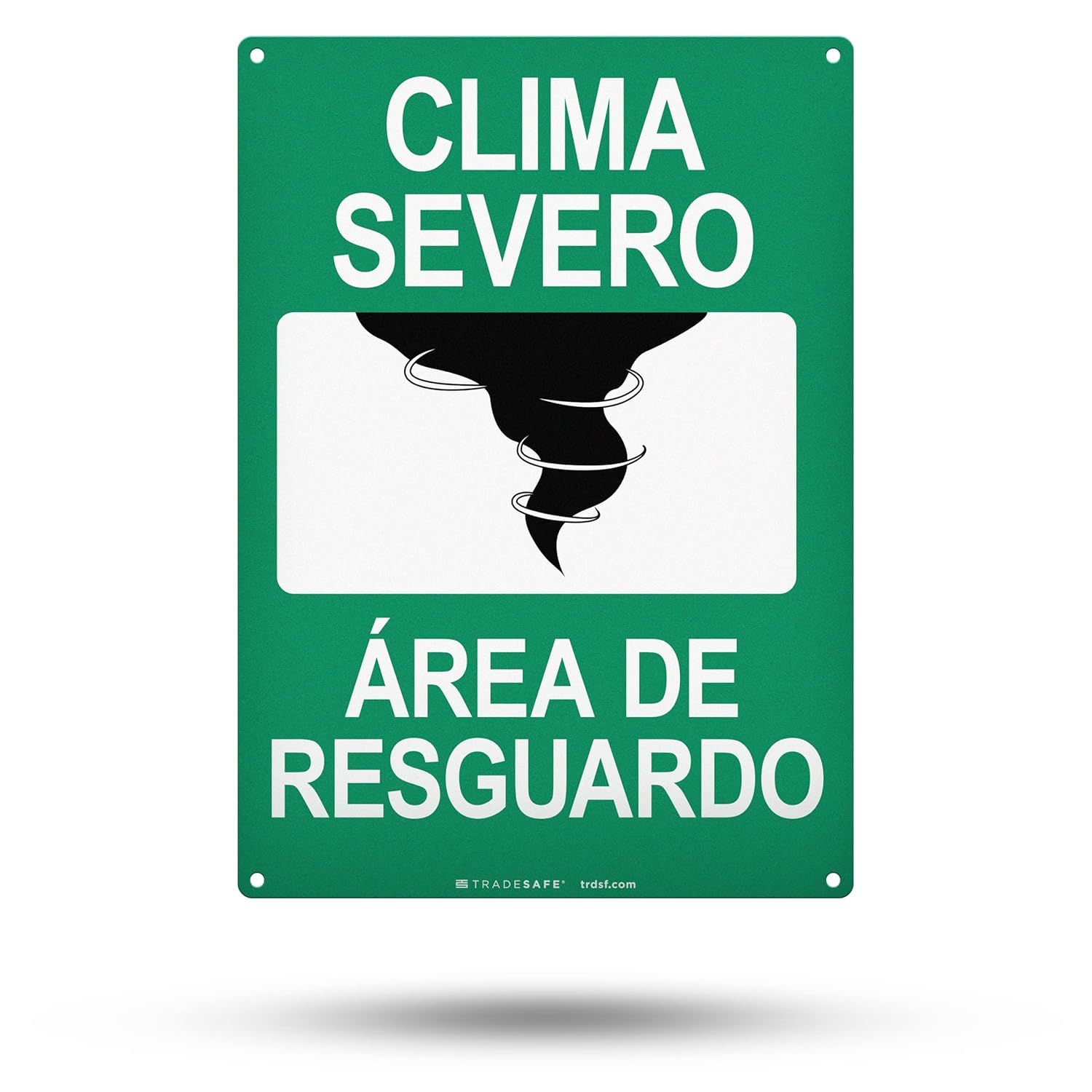 TRADESAFE Severe Weather Shelter Area Sign - Clima Severo, Área De Resguardo Spanish Sign, Quick Install, Light Reflective, UV-Resistant, Waterproof, 10” X 14” Aluminum Safety Signs