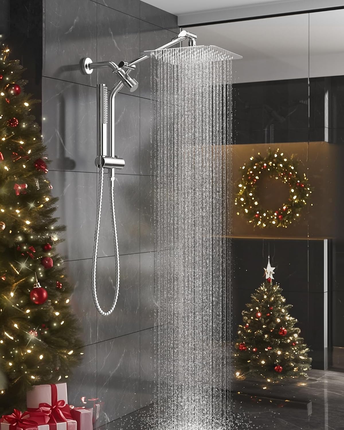 Veken 10'' All Metal Rain Shower Head with Handheld Spray Combo, Hand Held Bathroom Showerhead Combo with Extension Arm, Dual shower with Power Wash, Adjustable Rainfall Shower Head, Chrome