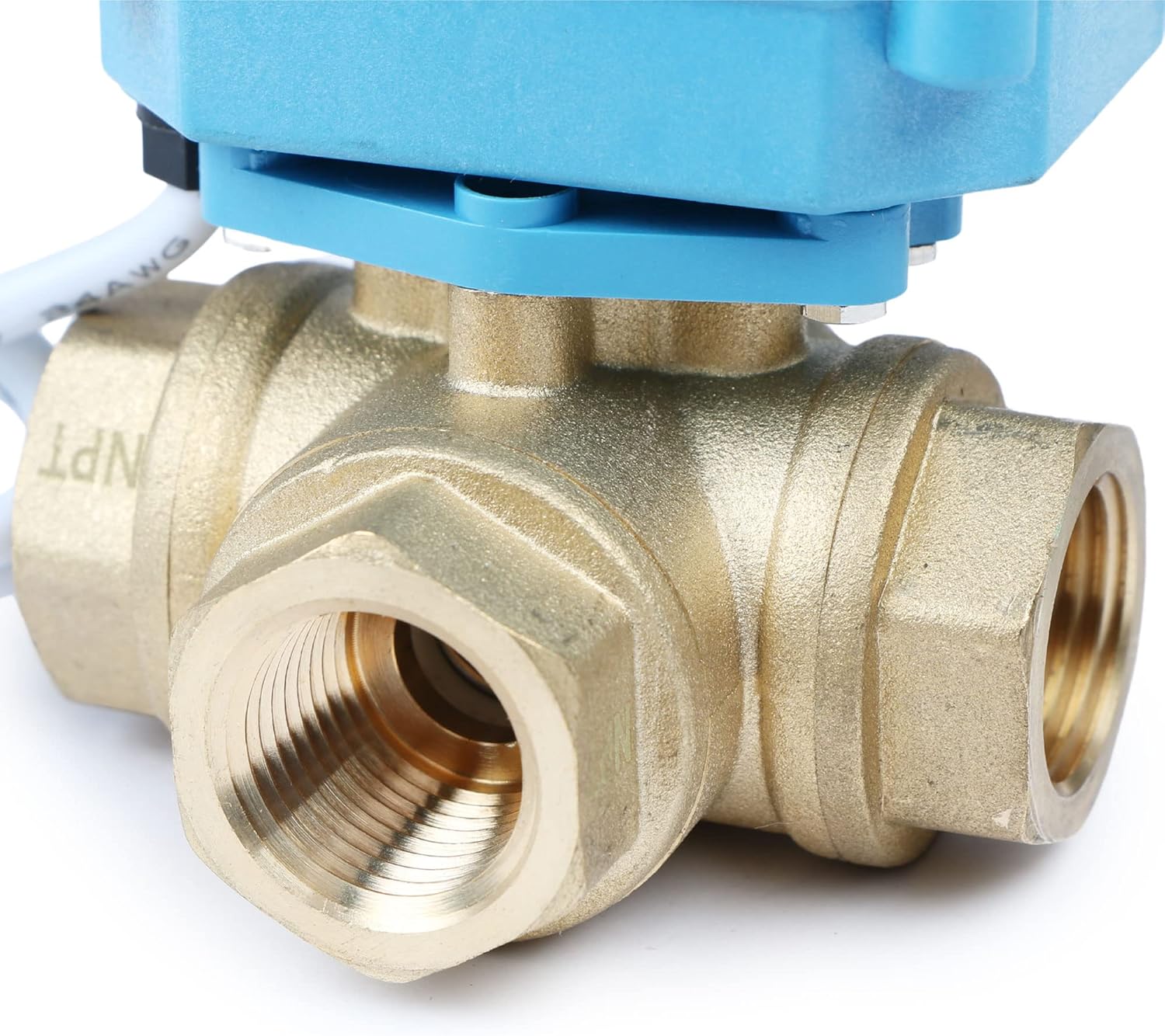 U.S. Solid 1/2" 3 Way Brass Motorized Ball Valve 110-230VAC, L Type Water Shutoff Valve with Manual Function, Standard Port, NOT for Drinking Water