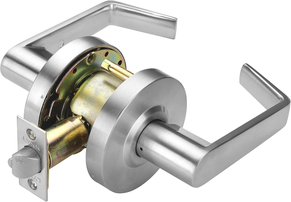 LYNN HARDWARE Commercial Door Lever Lock - Heavy-Duty Locking Door Handle, Designer Door Handles, Cylindrical Lever Lock, Non-Handed Grade 2 Door Handle, Satin Chrome, Passage/Closet