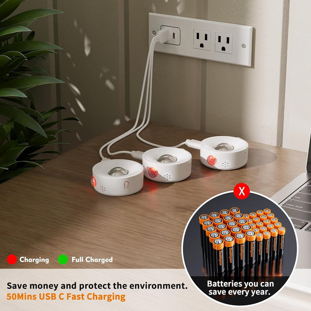 2" Rechargeable Mini Puck Lights w/Lanyard, Renter Friendly Magnetic Stick On Battery Operated Lights, Wireless Motion Sensor Light Indoor for Closet, Wall, Shelves, Kitchen, Locker - 3Pack/White