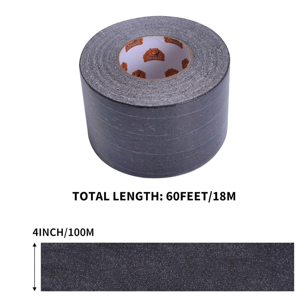 TAPEBEAR Grip Tape Anti Slip Traction Tape 4 Inch x 60Ft, Non Slip Tape Waterproof Heavy Duty Safety Tape for Indoor Outdoor Steps Stairs Treads, Strong Grip