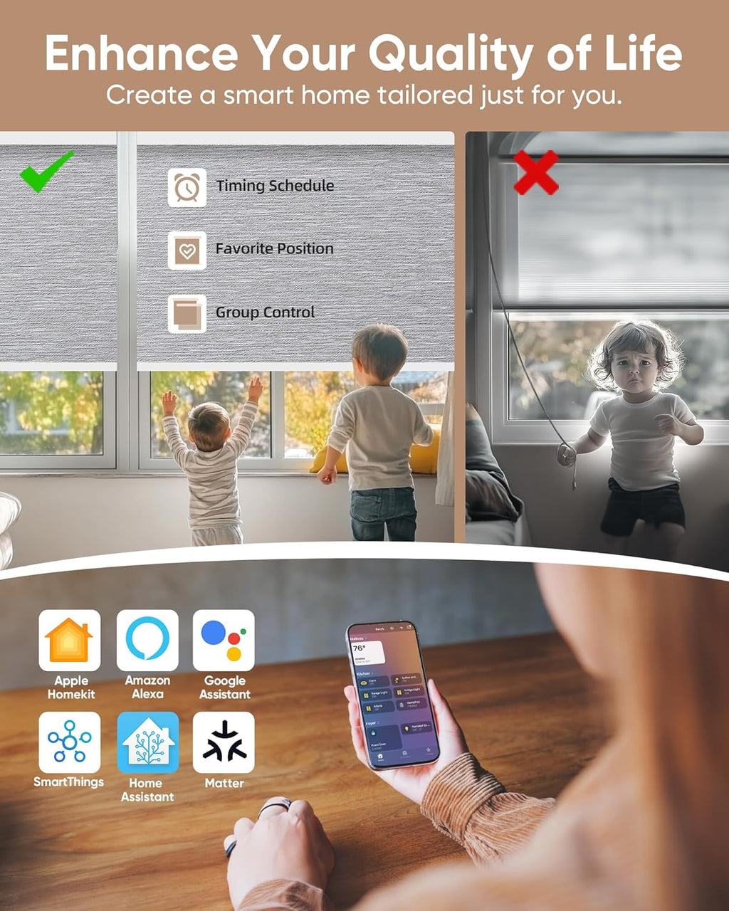 Kincmo Motorized Blinds with Remote,100% Blackout Motorized Roller Shades Work with Apple Homekit,Alexa,Google, Custom Electric Blinds with App,Voice Control (Atlantic Grey)
