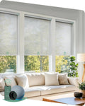 Yoolax Motorized Blinds with Remote, Smart Blinds for Windows Motorized Roller Shades, Automatic Window Shades Compatible with Alexa Custom Size for Living Room Office (Sheer-White)