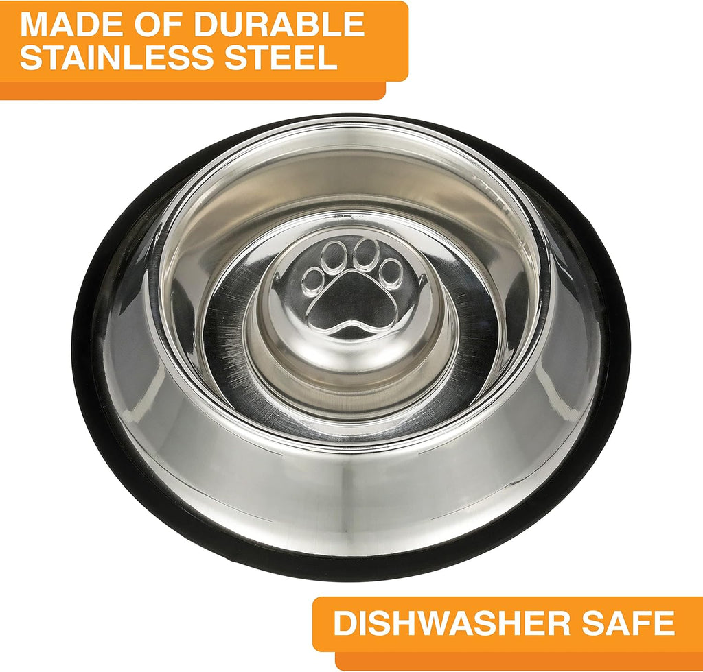 Neater Pet Brands Stainless Steel Slow Feed Bowl - Non-Tip & Non-Skid - Stops Dog Food Gulping, Bloat, Indigestion, and Rapid Eating (1.5 Cup)