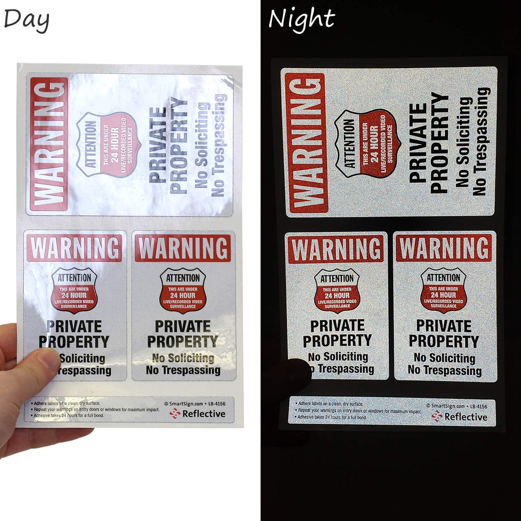 SmartSign Private Property No Soliciting No Trespassing Stickers/Labels, Pack of 3, EG Reflective Adhesive Decals, Easy Peel-Off, 7-Year Outdoor Life, Made in USA