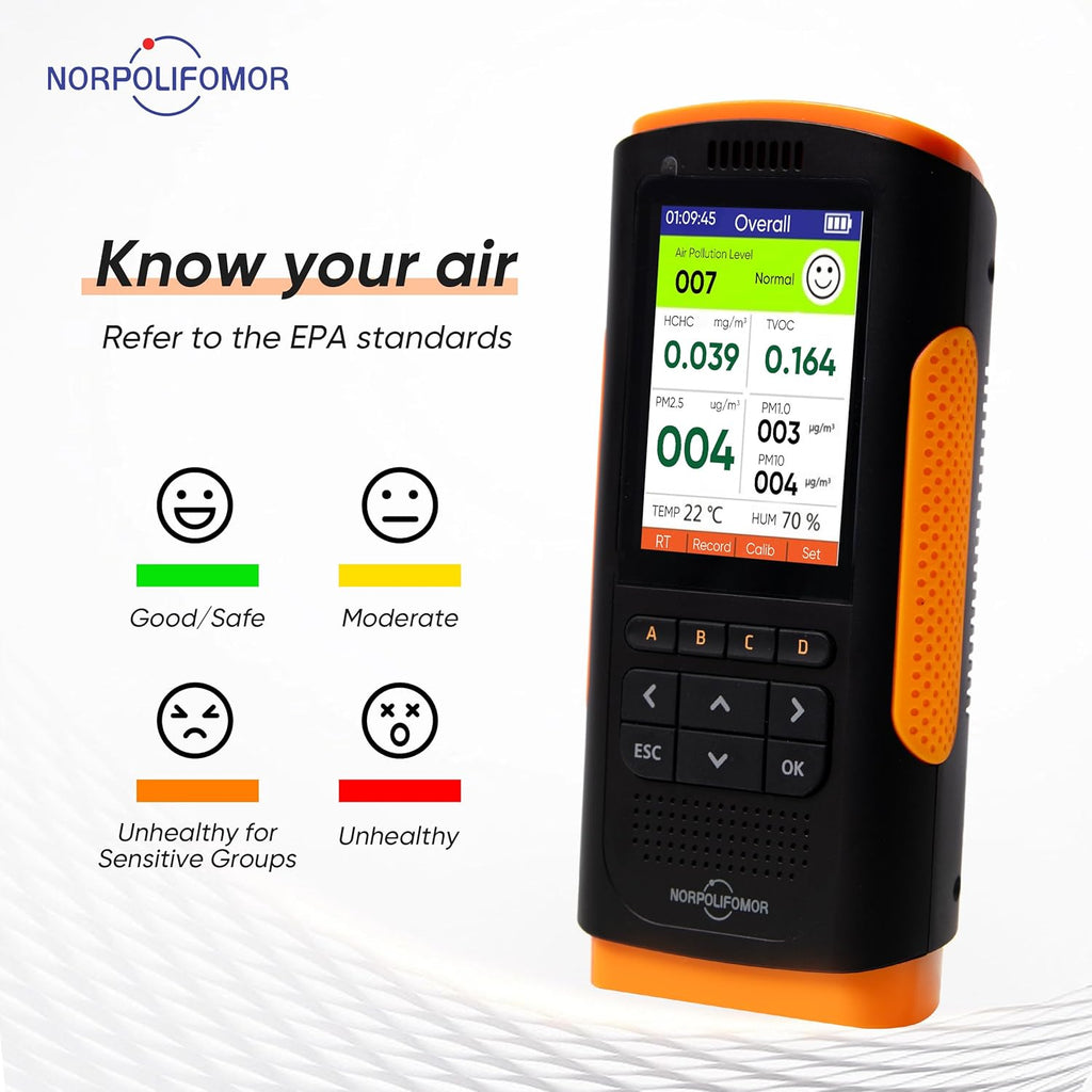 Real Time Air Quality Detector AQI Air Quality Monitor Indoor, Formaldehyde,TVOC Meter, PM2.5 Sensor for Cars,Homes,Schools,Offices