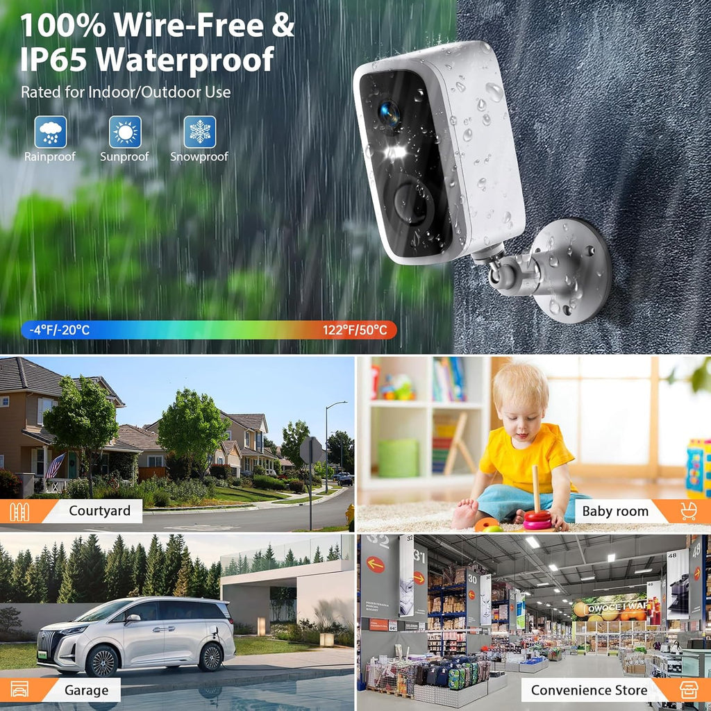 Wireless Security Camera System with 7" Touchscreen Monitor & 2PCS 4MP Security Cameras,Indoor Outdoor Camera 2-Way Audio,Color Night Vision,Motion Detection