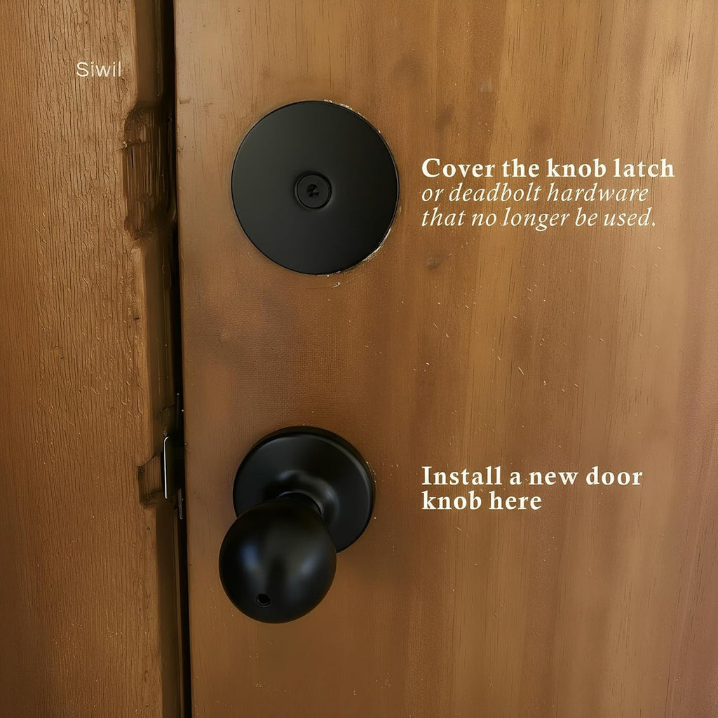 Door Hole Cover Plate, 2-5/8" Diameter Solid Steel, Hole Filler Plate (2, Matte Black)