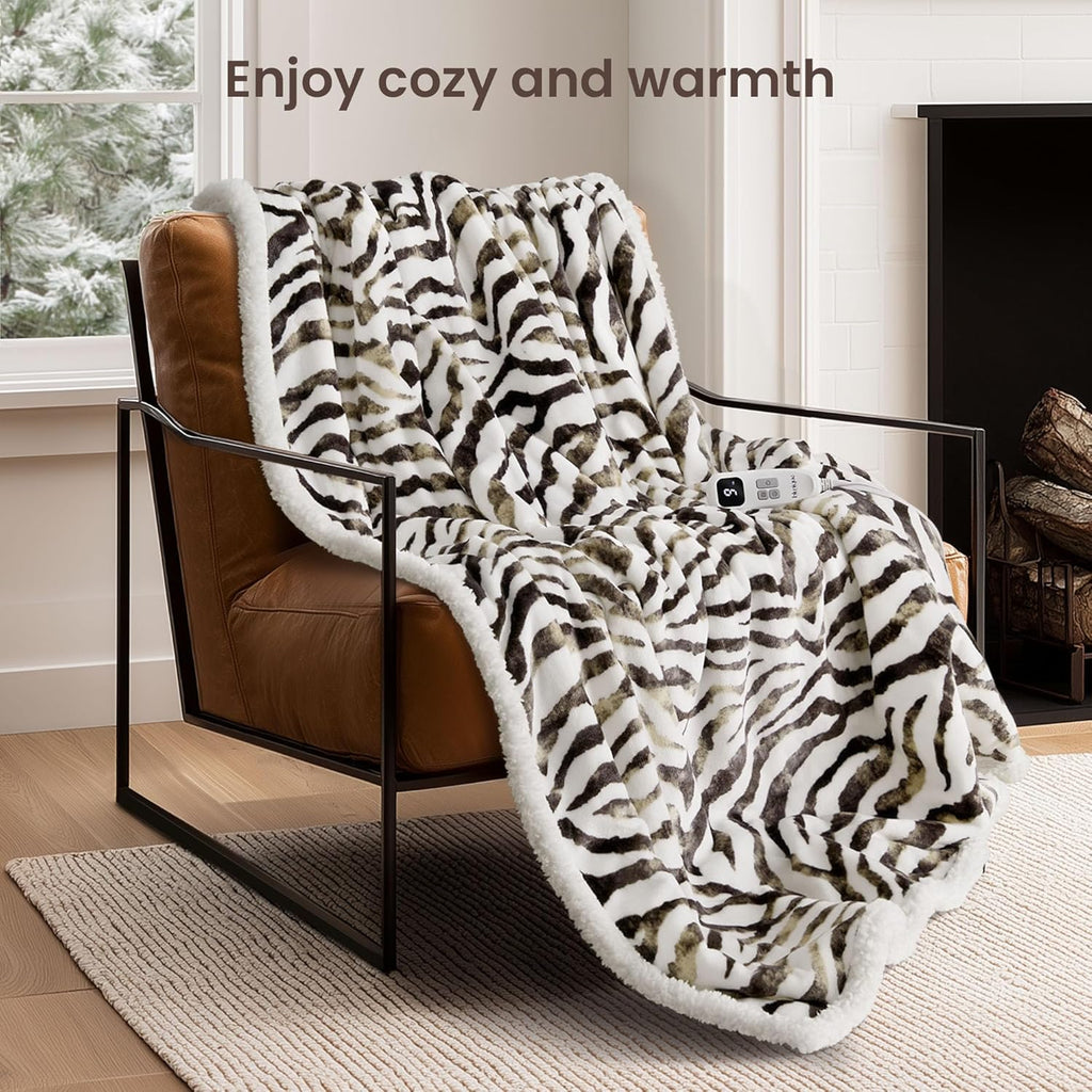 Heated Blanket Throw Electric Blanket – Fast Heating Blanket with 10 Heat Settings & 10 Hours Auto Off, Cozy Soft Fleece Sherpa, Washable, Warm Gifts for Grandma