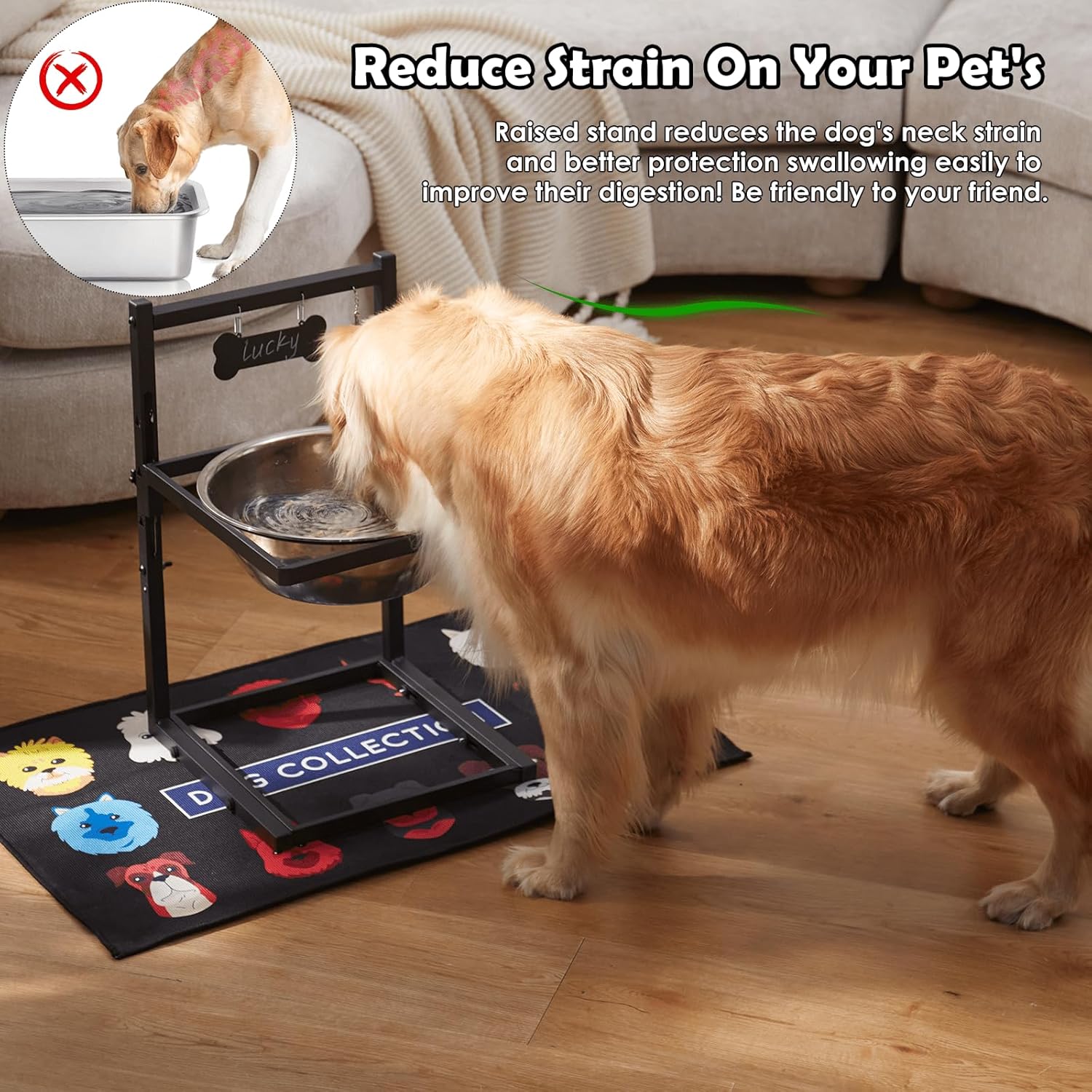 SHAINFUN 203oz Elevated Dog Water Bowl for Large Dogs with Mat, Adjustable Height 10-17.8in, Tall Raised Dog Water Stand