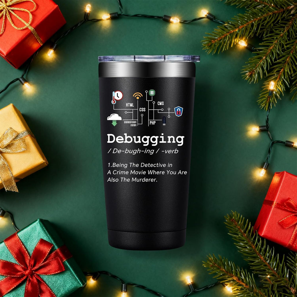 SpenMeta Christmas Computer Science Gifts - Computer Programmers Gifts for Coders, IT Tech, Geeks - 20oz Debugging Definition Tumbler Cup