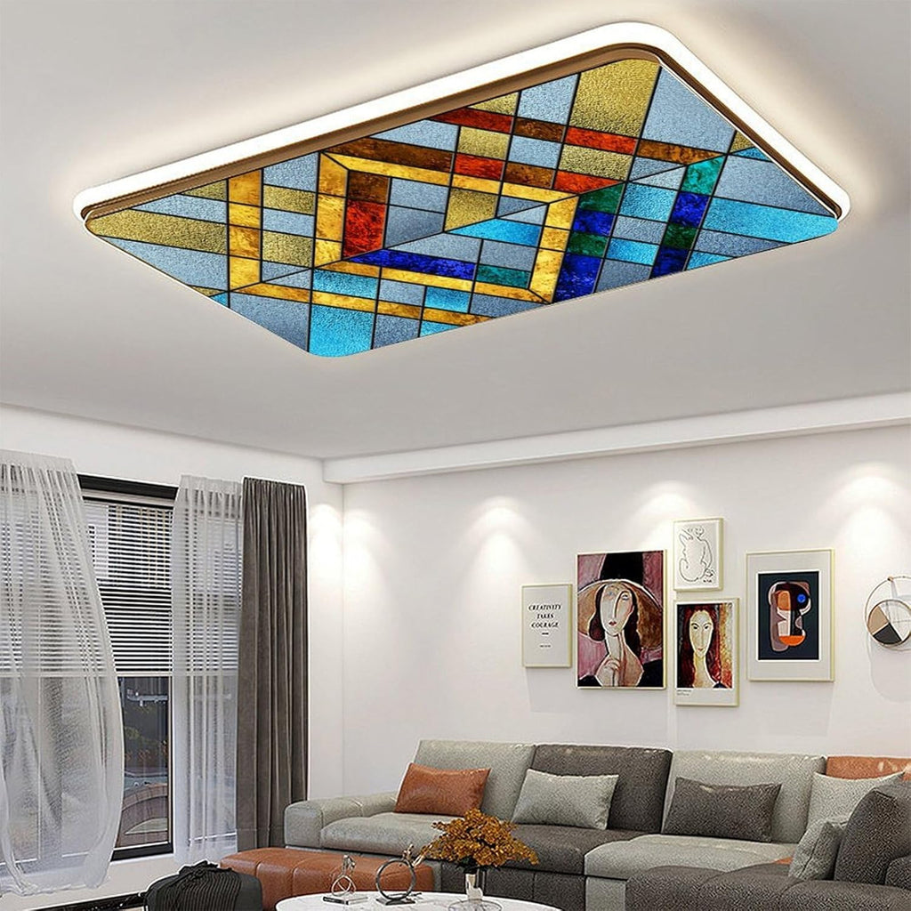 2PCS Fluorescent Light Cover for Ceiling Light Classroom-Stained Glass Patten Magnetic Light Cover Shade Panel,Decorative Film Filter for Reducing Harsh Glare Flicker Home School Office Decorations