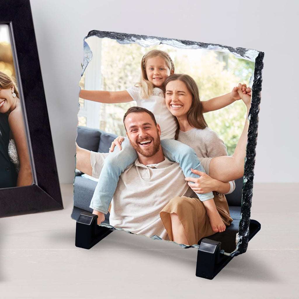 ArtPix 3D Christmas Personalized Slate Plate, Customized Xmas Photo Print Stone, Custom Picture Gift for Wife, Women, Family, Her, Him, Rock Slate Plaque Frame (Large - Oval)