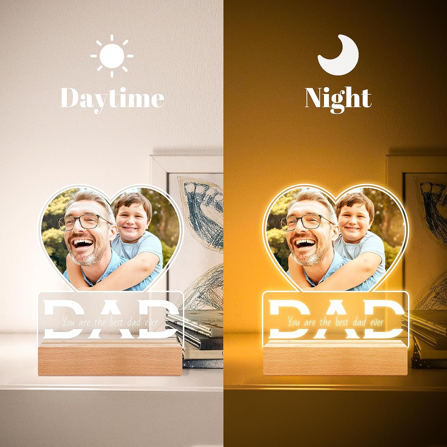Personalized Gifts for Dad from Daughter Son, Personalized Picture Frame with Photo, Custom Photo Frame with Night Light, Customized Dad Birthday Gifts