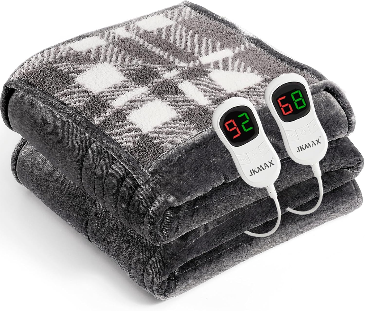 Heated Electric Blanket Queen Size - 84"x90" Flannel Heating Blanket with 10 Heating Levels & 5 Time Settings Over-Heat Protection, Winter Warmer for Adults with ETL Certification（Grey）
