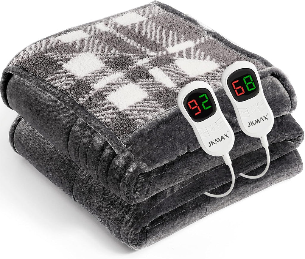 Heated Electric Blanket King Size - 100"x90" Flannel Heating Blanket with 10 Heating Levels & 5 Time Settings Over-Heat Protection, Winter Warmer for Adults with ETL Certification（Grey）