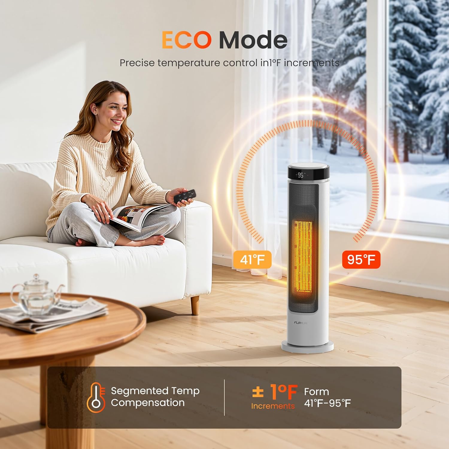 Space Heaters for Indoor Use Large Room, 1500W Portable Electric Heater with Remote, 5 Modes, Safety Protection & Child Lock, 12H Timer, Oscillation Heater for Bedroom Home Office White 1Pack