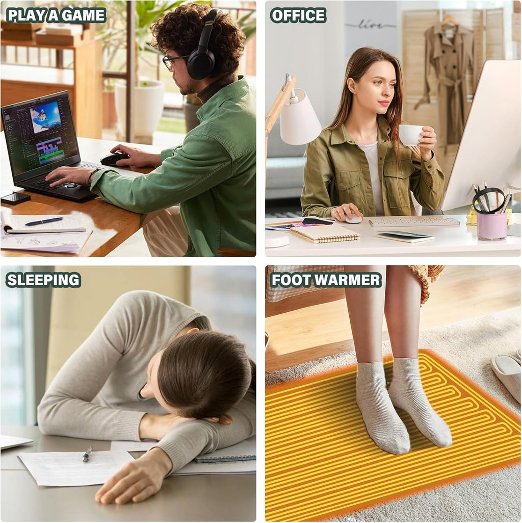Heated Desk Pad Mouse Pad 31.5x13 Inch PU Leather Desk Mat with 3 Heat Levels Large Mouse Gaming Computer Laptop Mat Pink Bees Flowers Strawberry