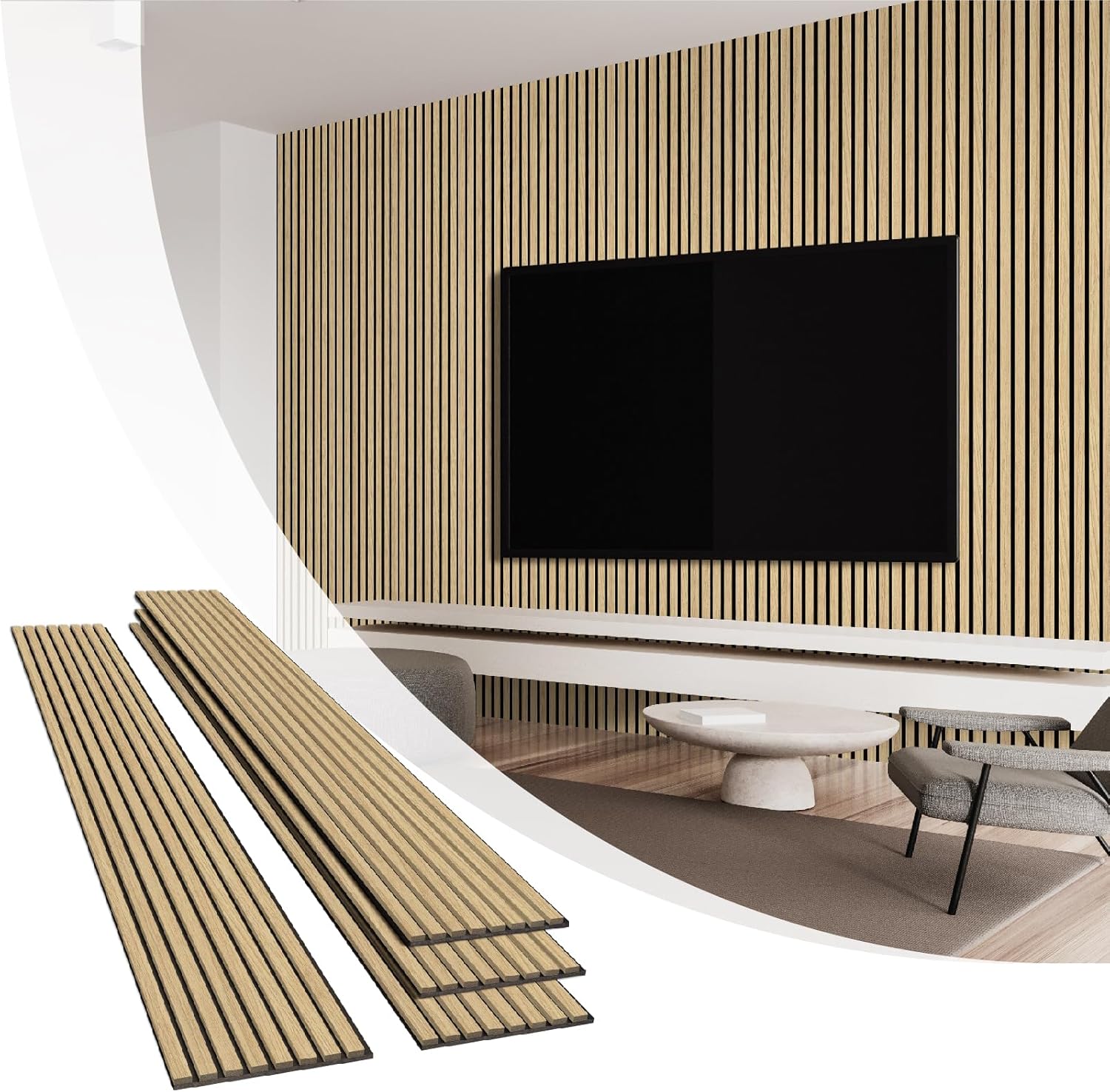 Olanglab Wood Slat Wall Panels 4 Pack, Wooden Acoustic Wall Panels, 94.5"x12.6" Each 3D Wall Panels for Interior Wall Decor (Warm Oak-Extendo Trio)