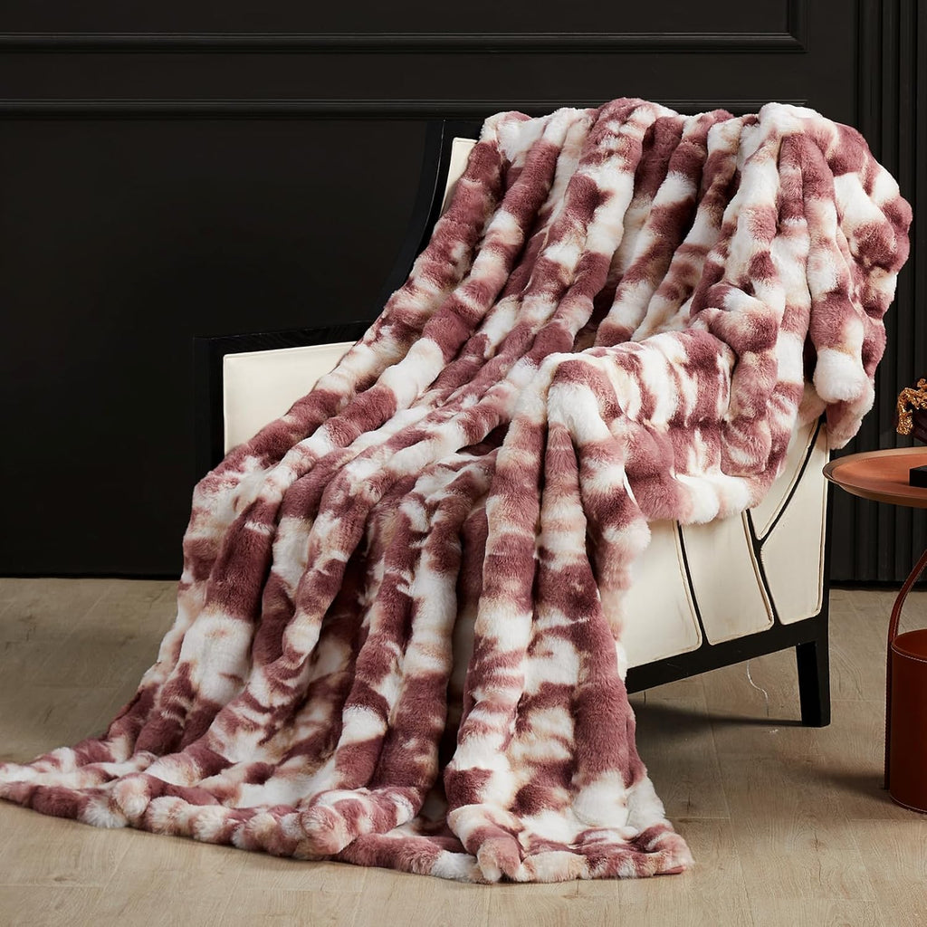 SAPHREAS Faux Fur Throw Blanket for Couch, Fluffy Fuzzy Bubble Blanket for Sofa Bed Living Room, Decor Soft Cozy Gifts for Women Men, 60x80” Tie Dye Burgundy