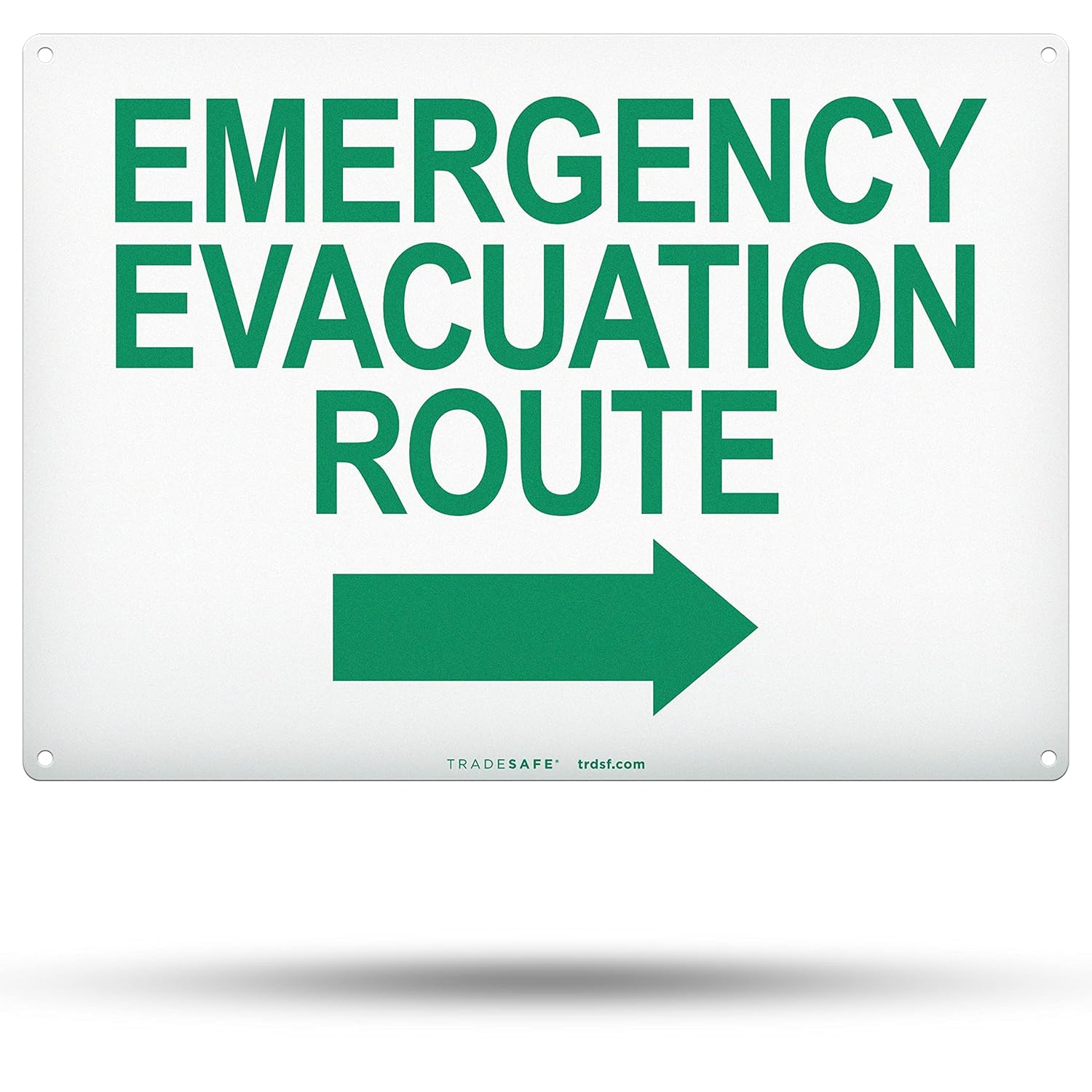 TRADESAFE Emergency Evacuation Route Arrow Right Sign – Wall Signs, Quick Install Aluminum Safety Sign, Light Reflective, UV-Resistant, Waterproof, 14” X 10” Signs for Business