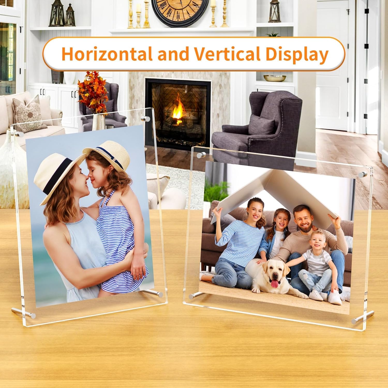 AITEE 5x7 Acrylic Picture Frames 2 Pack, Clear Desk Picture Frames with Stand, Modern Frameless Floating Frames Lucite Transparent Square Cubes Frame for Wall & Desktop Display Gift for Home Office
