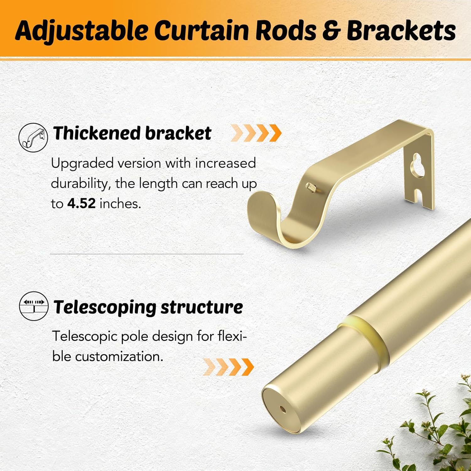 GEEBOBO Gold Curtain Rods for Windows 72 to 144 Inch, 1 Inch Adjustable Heavy Duty Decorative Window Curtain Rod, W1 (Gold, 32"-150")