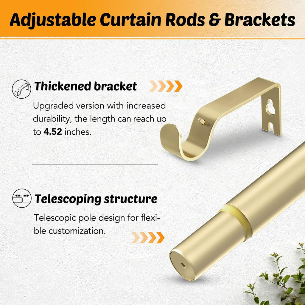 GEEBOBO Gold Curtain Rods for Windows 66 to 120 Inch, 1 Inch Adjustable Heavy Duty Decorative Window Curtain Rod, W1 (Gold, 32"-120")