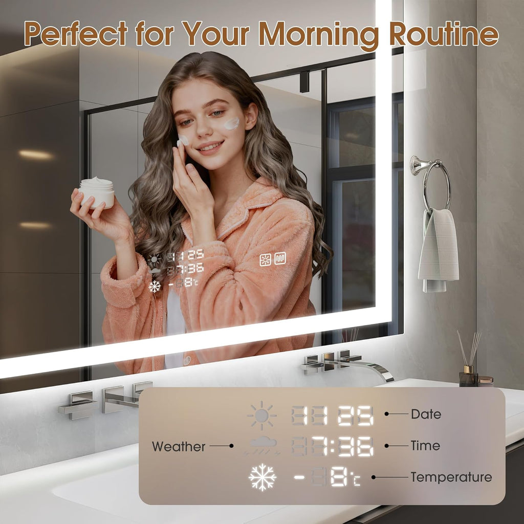 STARLEAD 24"x32" LED-Bathroom-Mirror-with-Lights, Wall-Mounted with Clock, Anti-Fog, 3 Color Temperature, Dimmable Brightness, Waterproof, Tempered Glass, Frontlit & Backlit