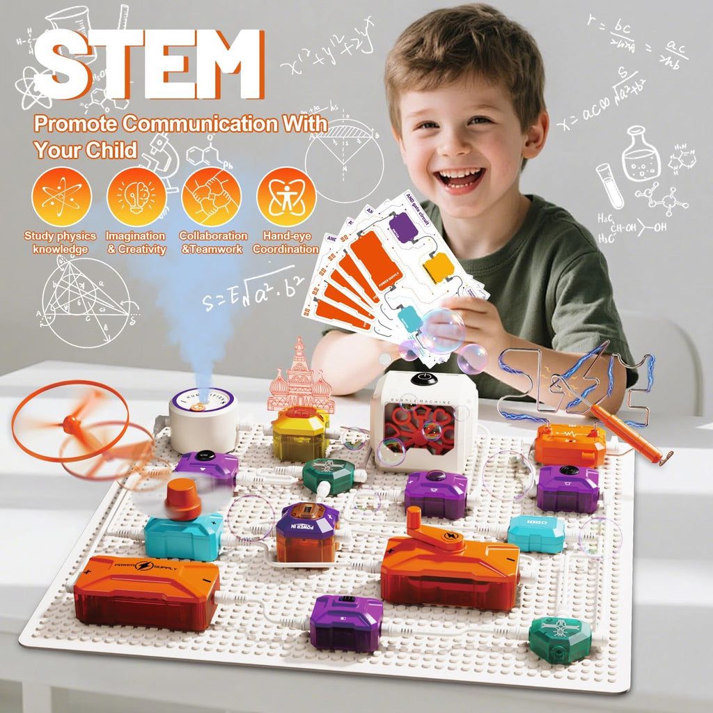 Science Kits for Kids - STEM Kits for Kids, Electronics Exploration Kit, Over 420 Projects, 50 Circuit Parts with Bubble Maker，Fan & Flying Helicopter , STEM Educational Toy Gifts for Boys& Girls